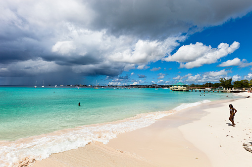 Brownes Beach, Barbados - November 20, 2011: Barbadian people on Brownes Beach, on the southwest coast of Barbados and just few minutes away from the downtown Bridgetown.