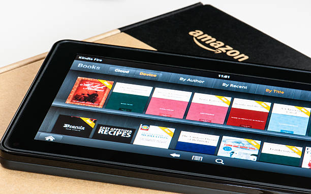 Amazon Kindle Fire tablet on a box. stock photo