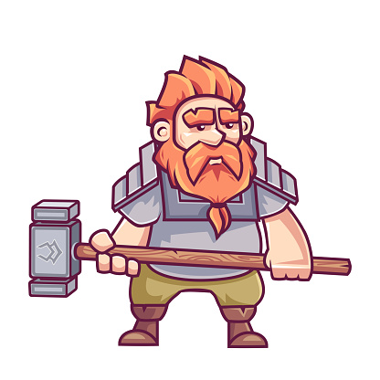 Dwarf warrior holding a hammer vector image