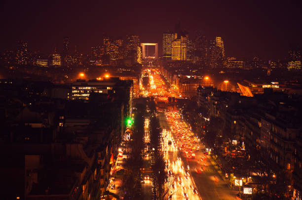 istock Paris aerial view in the night and la defense district 157728252