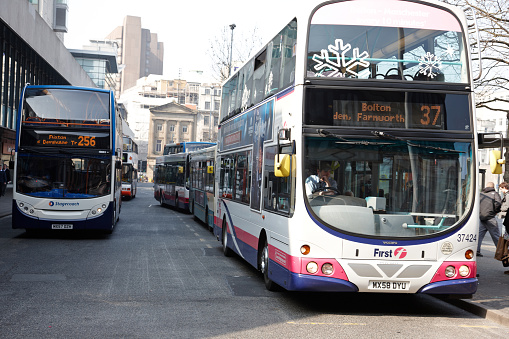 Dublin, Ireland - December 21, 2023: bus route 83 direction Harristown in Dame Street in Dublin city centre