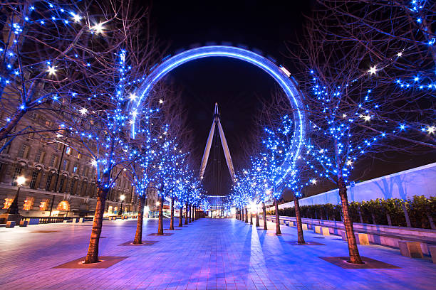London Eye during the Christmas holiday at dusk stock photo