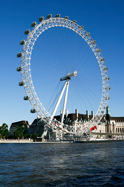 London, UK, 5 May 2023: London eye and Thames river at sunset