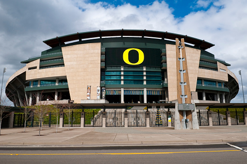 Autzen Stadium, home field of the University of Oregon Ducks football team in Eugene, Oregon, was opened in 1967 and has since undergone several expansions.