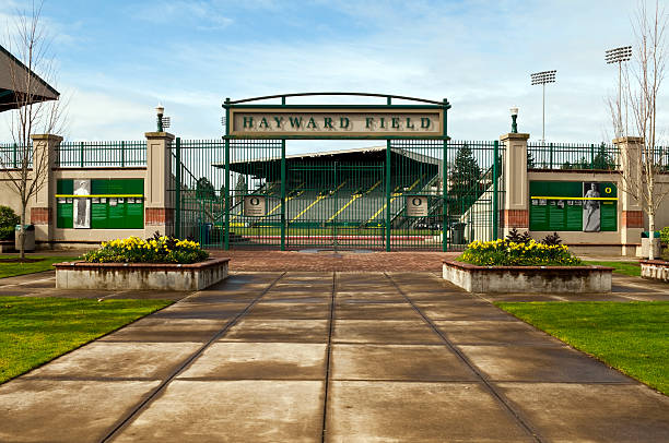 Hayward Field at University of Oregon in Eugene Gate at Hayward Field at the University of Oregon in Eugene, photographed in April 2012. eugene oregon stock pictures, royalty-free photos & images