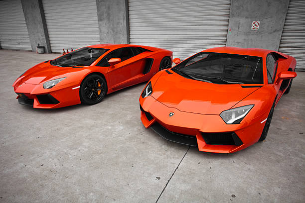Rome, Italy - April 29, 2011: Front view of a red Lamborghini Aventador LP-700-4 parked on a street.