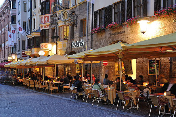 Umbrellas over cafe tables in Vernazza, Italy