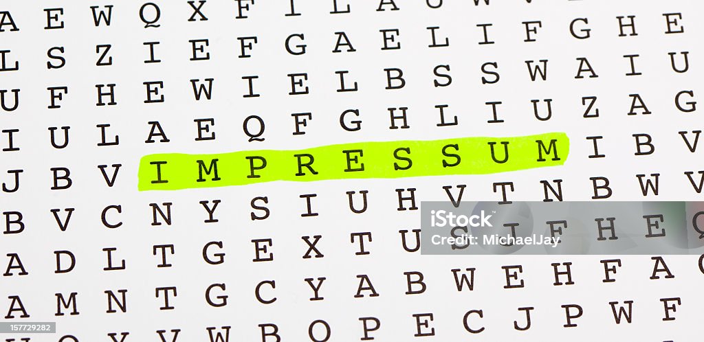 Wordsearch puzzle for Impressum (German)  Discovery Stock Photo