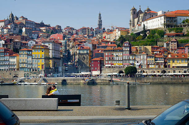 Teleferico de Gaia cable car monocable gondola lift in Vila Nova de Gaia on bank of the Douro river near the Luiz I Bridge on July 12, 2025 in Porto, Portugal.