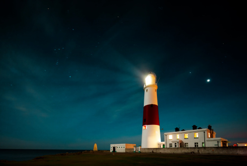 Portland Bill Lighthouse at dusk, Portland, Dorset