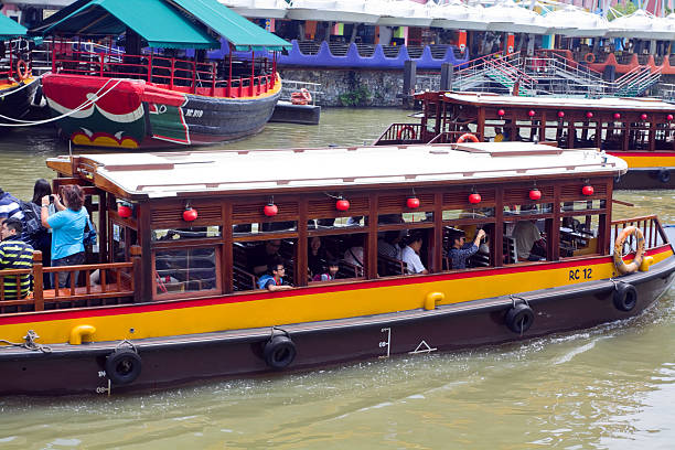 January 3rd, 2009 - Singapore.\nMoored tour boats or bumboats at Clarke Quay on Singapore River which is a historical riverside quay in Singapore on the northern bank of the Singapore River between the Malacca Bridge and the Coleman Bridge.