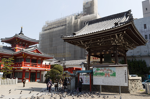 Nagoya, Japan - March 22, 2012: People at Osu Kannon Temple in Nagoya, Aichi Prefecture, Japan. It is a famous Buddhist temple in Japan. This temple was moved to its current site by Tokugawa Ieyasu in 1612.