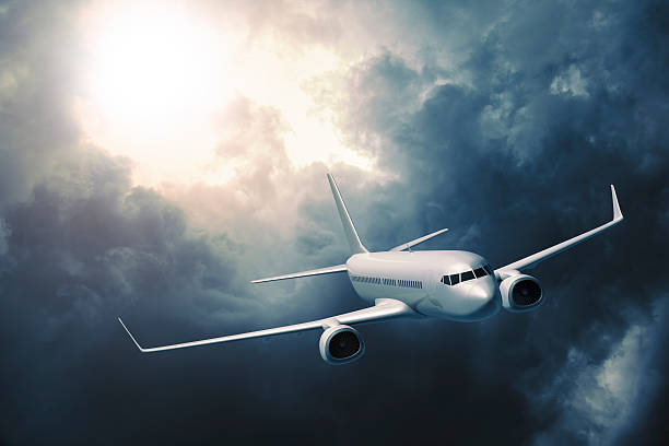 istock Passenger airplane flying in storm 157730835