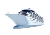 Front view of white cruise ship against blank background