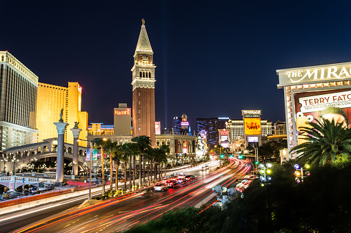 17 october 2018, Las Vegas - Nevada: Long exposure view of Las Vegas Strip city life at night. Nevada. USA
