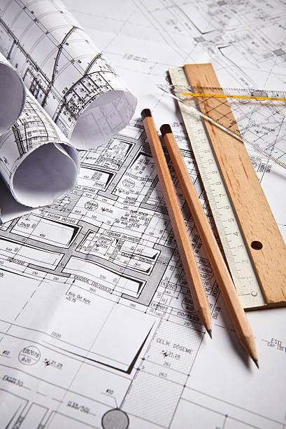 기계 엔지니어링 - drawing compass machine part engineering plan 뉴스 사진 이미지