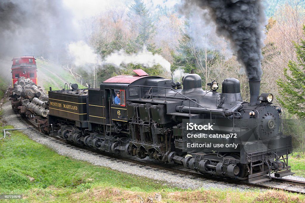 Silnik parowy ciągną się pociąg, Shay kolejowe Lokomotywa, Cass, Wirginia Zachodnia - Zbiór zdjęć royalty-free (Pociąg parowy)