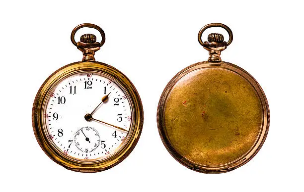 Photo of Antique Pocket Watch Isolated on White (Clipping path)