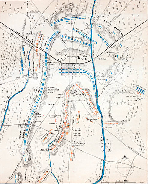 gettysburg-amerikanischen bürgerkrieg karte - bürgerkrieg stock-grafiken, -clipart, -cartoons und -symbole