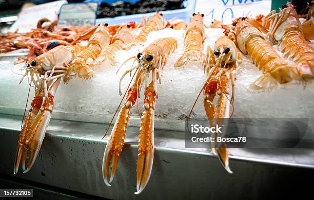 Garnelen Auf Eis In La Boqueria Marktstand Barcelona Stockfoto und mehr Bilder von Barcelona - Spanien