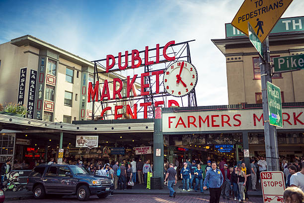 Pike Place - Public Market in Seattle  fish market photos stock pictures, royalty-free photos & images