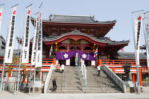 Osaka, Japan - March 28, 2019 : Osaka castle and tourist people in spring before cherry blossom