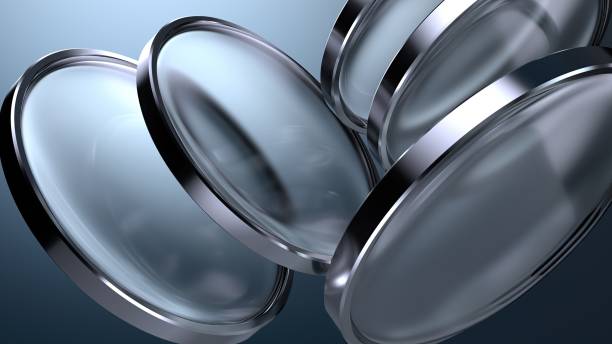 istock transparent blue some lenses with metal frame abstract delicate and atmospheric Elegant and Modern 3d rendering background material 1577324260