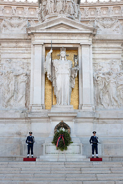 Rome, Italy - December 30, 2016: Two guards stand by the Tomb of the Unknown Soldier in Altare della Patria in Rome