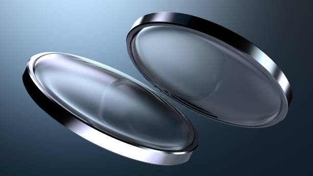 istock transparent blue metal framed lenses facing each other lively abstract delicate and atmospheric Elegant and Modern 3d rendering background material 1577334290