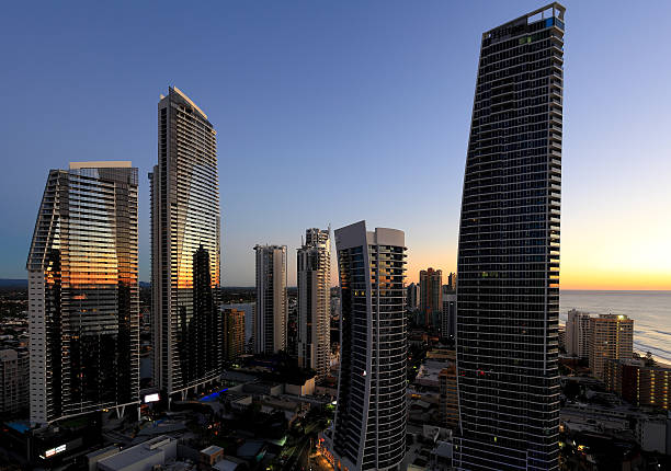 Hilton Hotel Surfers Paradise at sunrise stock photo