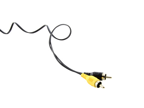 Black and yellow wire cable of usb and adapter isolated on white background.Electronic Connector.Selection focus.