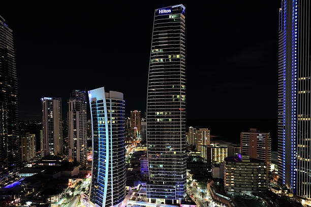 Hilton Hotel Surfers Paradise at night stock photo