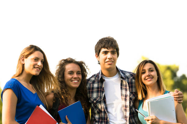 istock Group of college student outdoors with white background 157734176