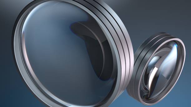 istock transparent blue camera lens surrounded by metal frame abstract delicate and atmospheric Elegant and Modern 3d rendering background material 1577344277