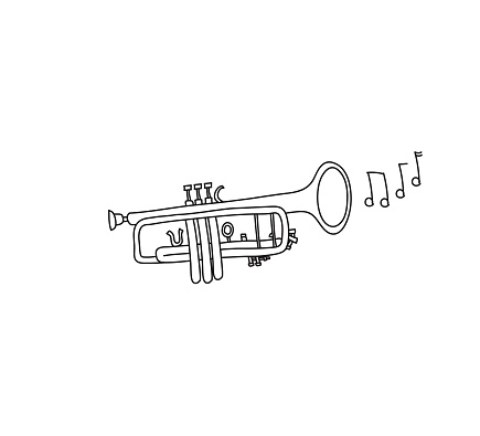 Drawing of a trumpet in a doodle style, Vector illustration.