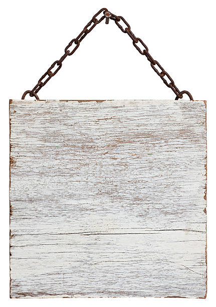 istock Old weathered white wood signboard. 157735291