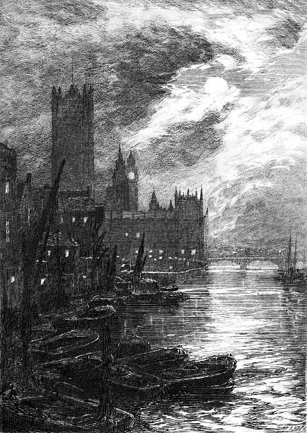웨스트민스터-런던 - london england victorian style big ben dark stock illustrations