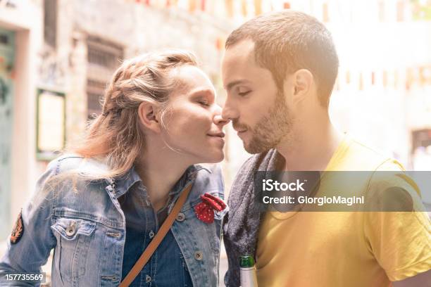 Young Couple About To Kiss Stock Photo - Download Image Now - 20-24 Years, 25-29 Years, Adult