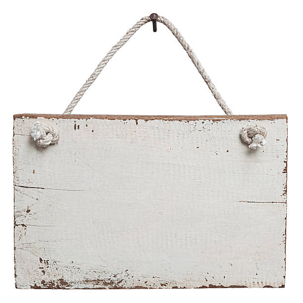 istock Old weathered white wood signboard. 157736166