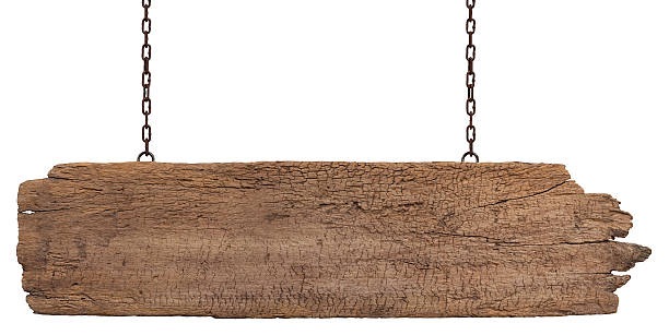 istock Old weathered wood signboard on white background 157736313