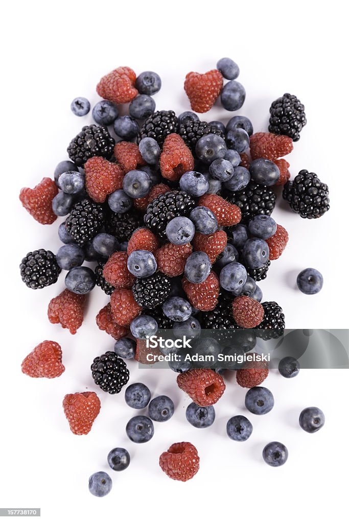 berries fresh forest fruits:  blueberries, rasberries and blackberries on white background Berry Fruit Stock Photo