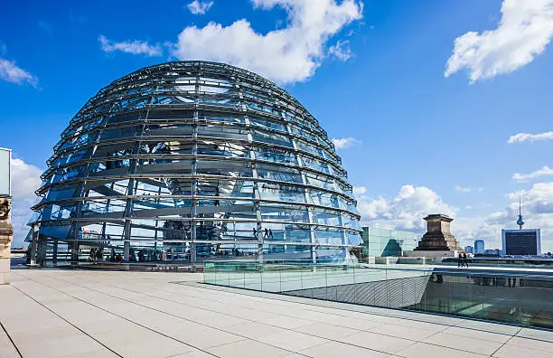Reichstag building with dome in Berlin, Germany.