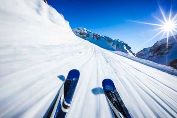 Alpine downhill skiing on sunny day. Click for more similar images: