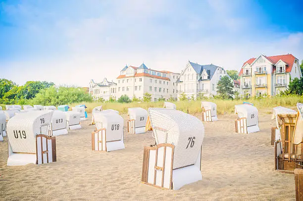 Beach with beach chairs at Baltic Sea