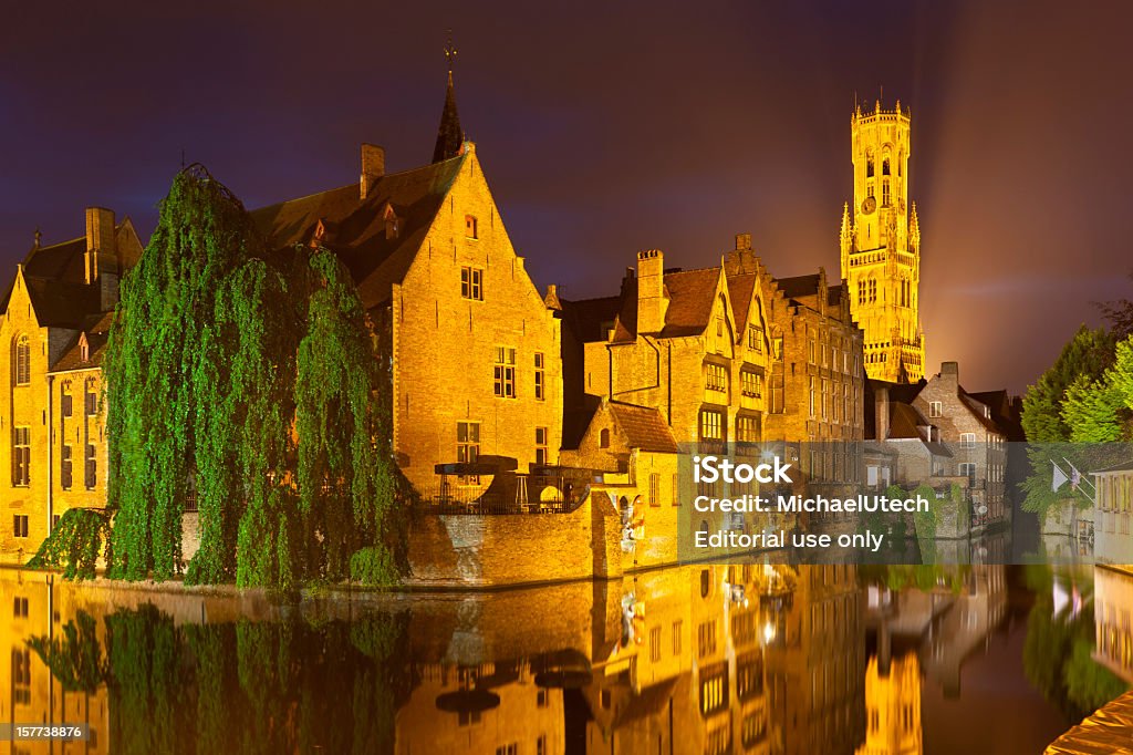 Rozenhoedkaai In Bruges At Night  Architecture Stock Photo