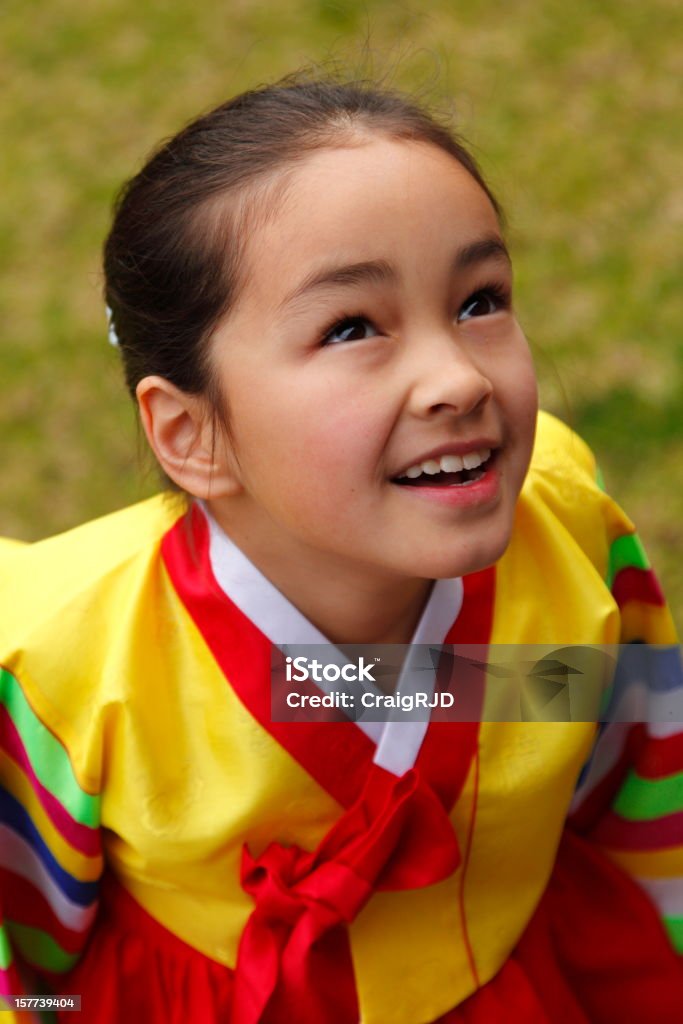 Girl in Hanbok Young girl wearing traditional Korean hanbok. Korean Culture Stock Photo