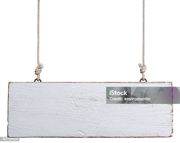 Old Weathered White Wood Signboard Stock Photo - Download Image Now - Wood - Material, Rope, White Color