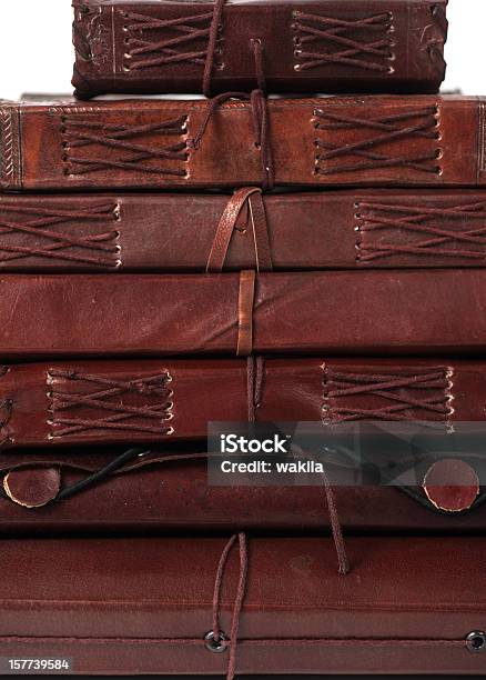 Stack Brown Leatherbooks Diary And Notebooks From Indiary Lederbuch Stock Photo - Download Image Now