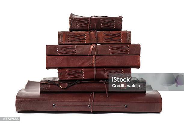 Pile Brown Leatherbooks Diary And Notebooks From Indiary Stock Photo - Download Image Now