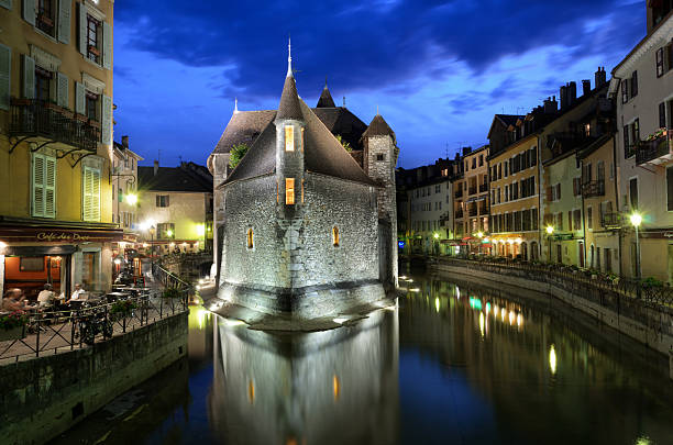 A 12th century prison sits in the middle of the canal on the Thiou River in Annecy, France. 